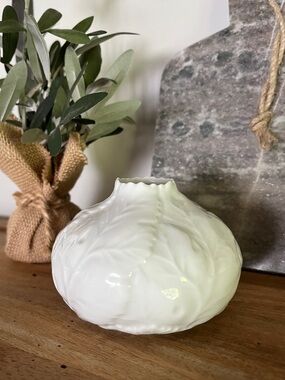 Vintage Fürstenberg West Germany White Porcelain Textured Leaf Bud Vase